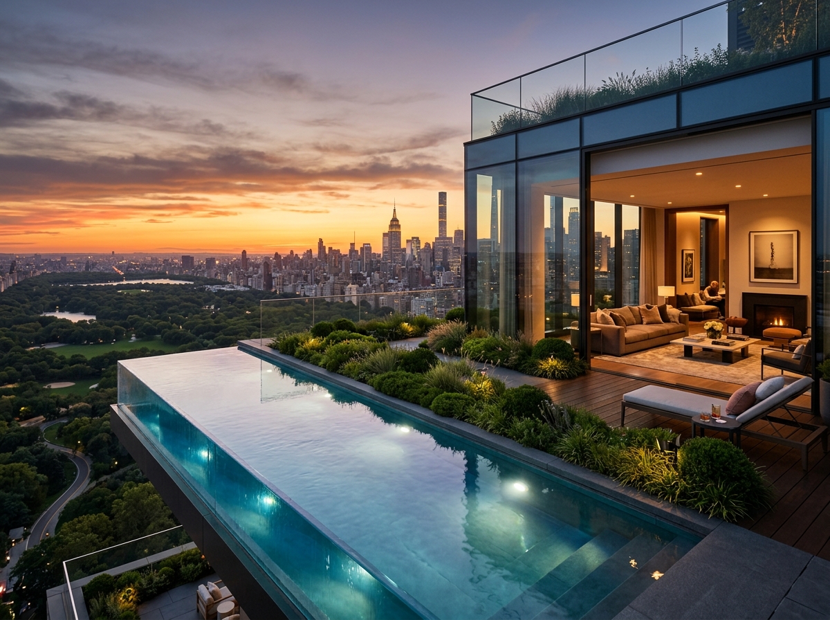 Executive suite overlooking city skyline